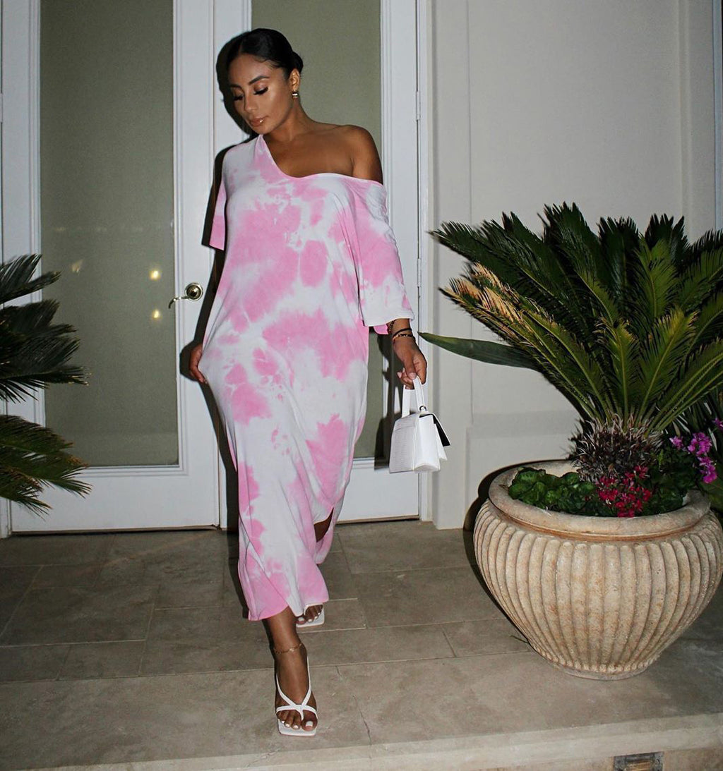 Sexy Tie Dye Print V Neck Long Dress