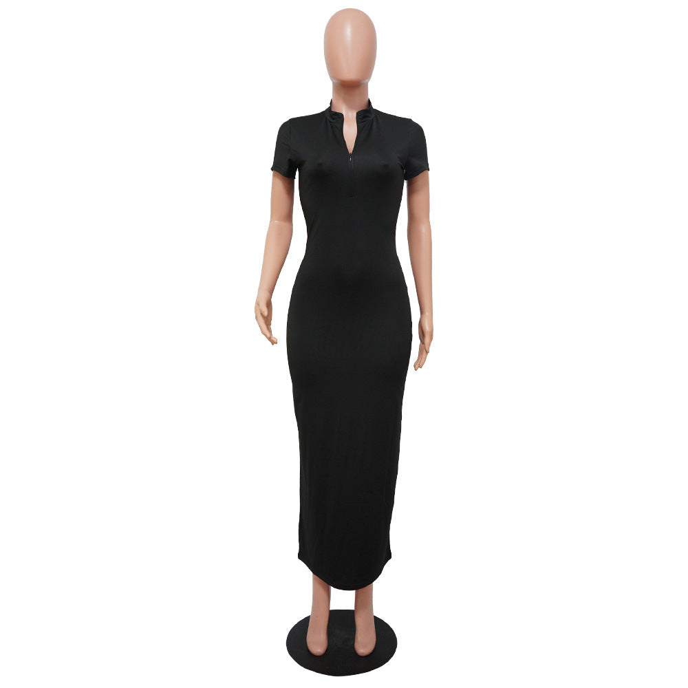 Sexy Solid Color Casual Short Sleeve Maxi Dress