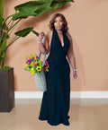 Sexy Plus Size Solid V Neck Halter Maxi Dress
