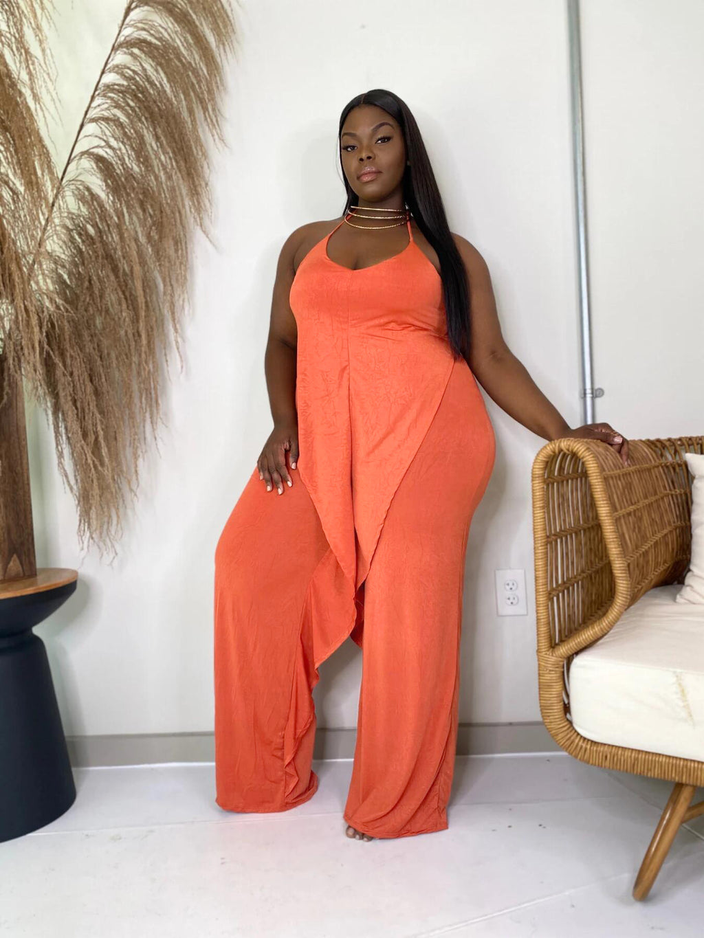 Sexy Solid Ruffled Halter One Piece Jumpsuit