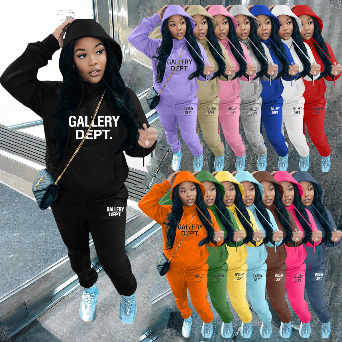 Sexy Padded Thickened Letter Printed Hooded Pants Sports Suit