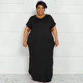 Sexy Plus Size Solid Short Sleeve Split Maxi Dress