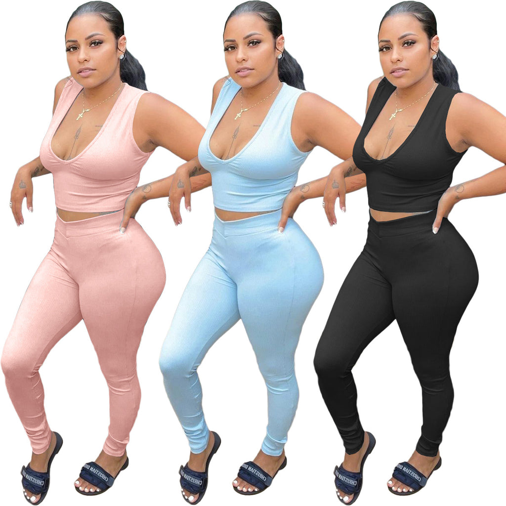 Sexy Solid Sleeveless Two Piece Pant Sets