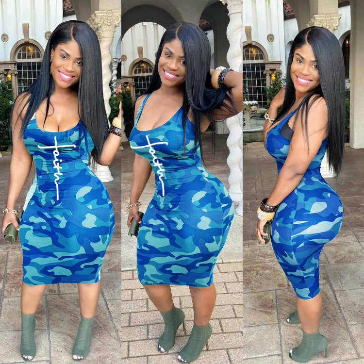 Sexy Sexy Camouflage Print Sleeveless Midi Dress