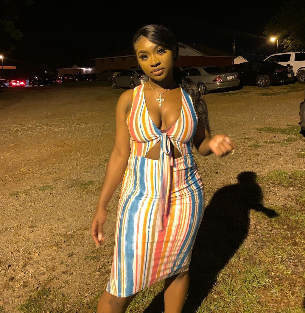 Sexy Sleeveless Stripe Print Slim Midi Dress