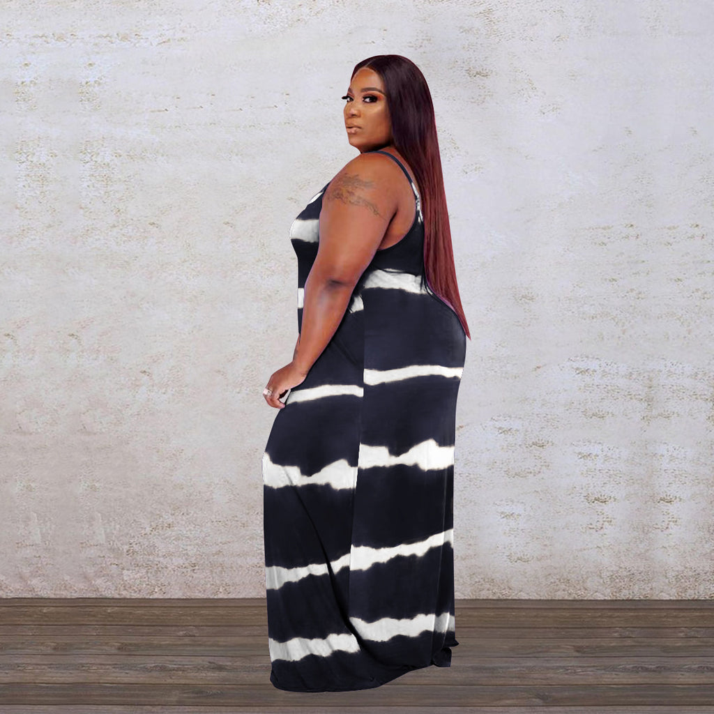 Sexy Plus Size Printed Pocket Sling Maxi Dress