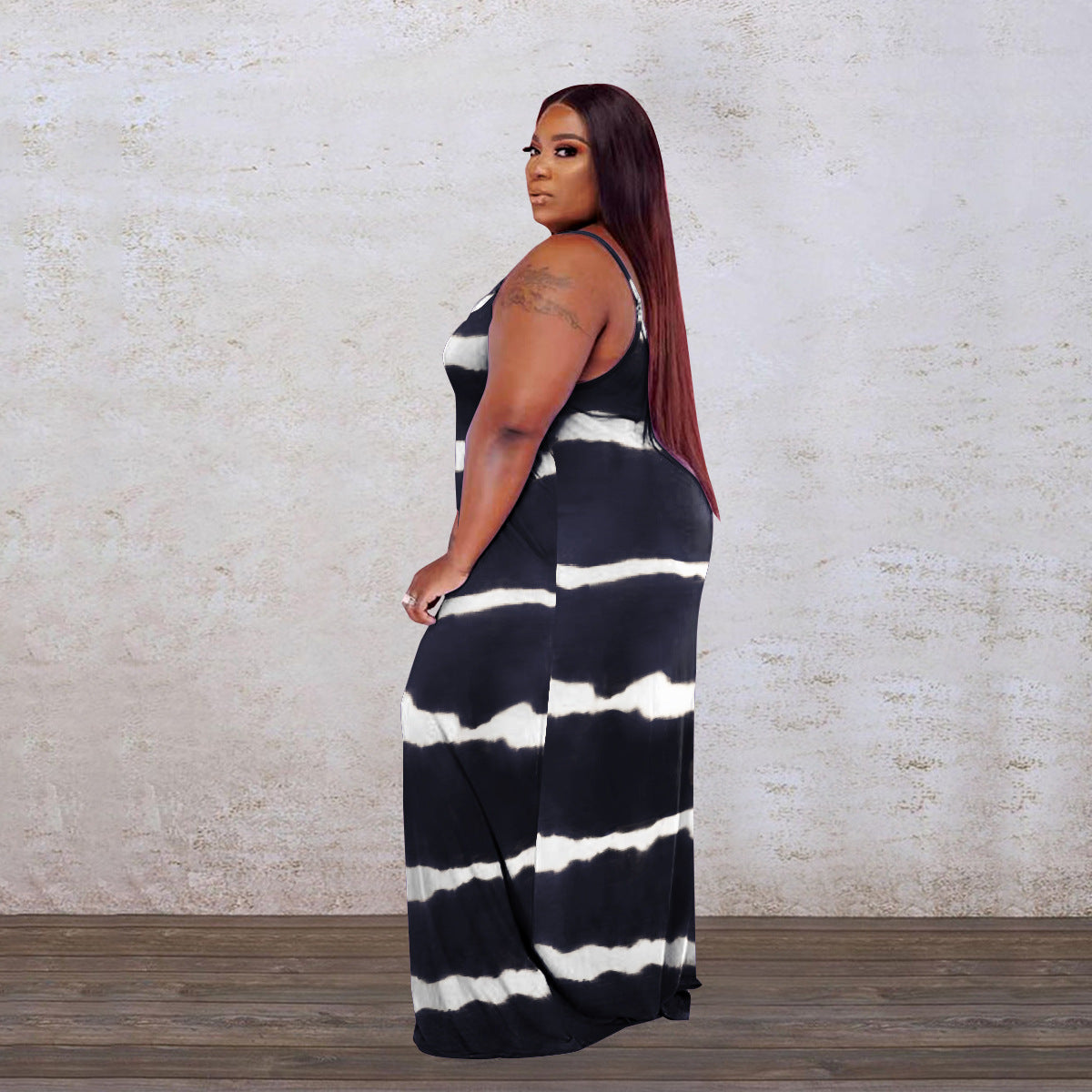 Sexy Plus Size Printed Pocket Sling Maxi Dress