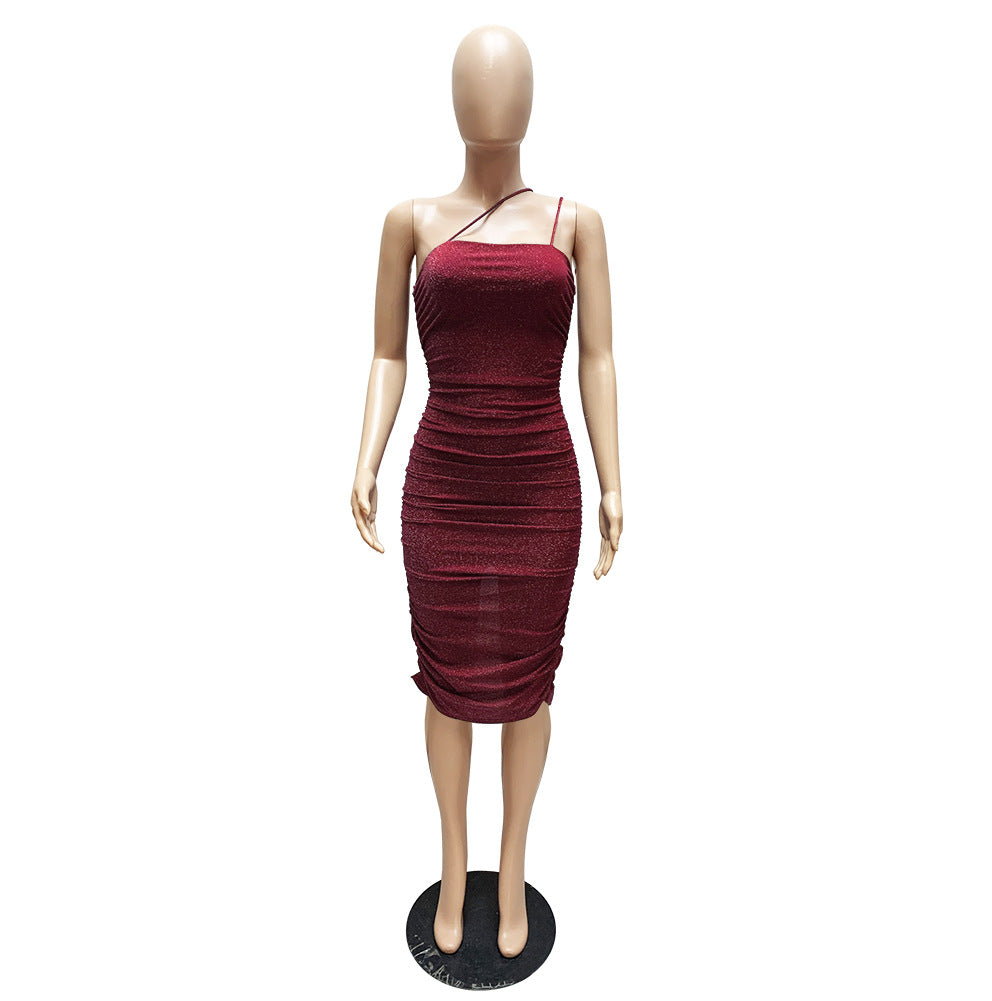 Sexy Sexy Ruched Split Spaghetti Strap Bodycon Club Dress