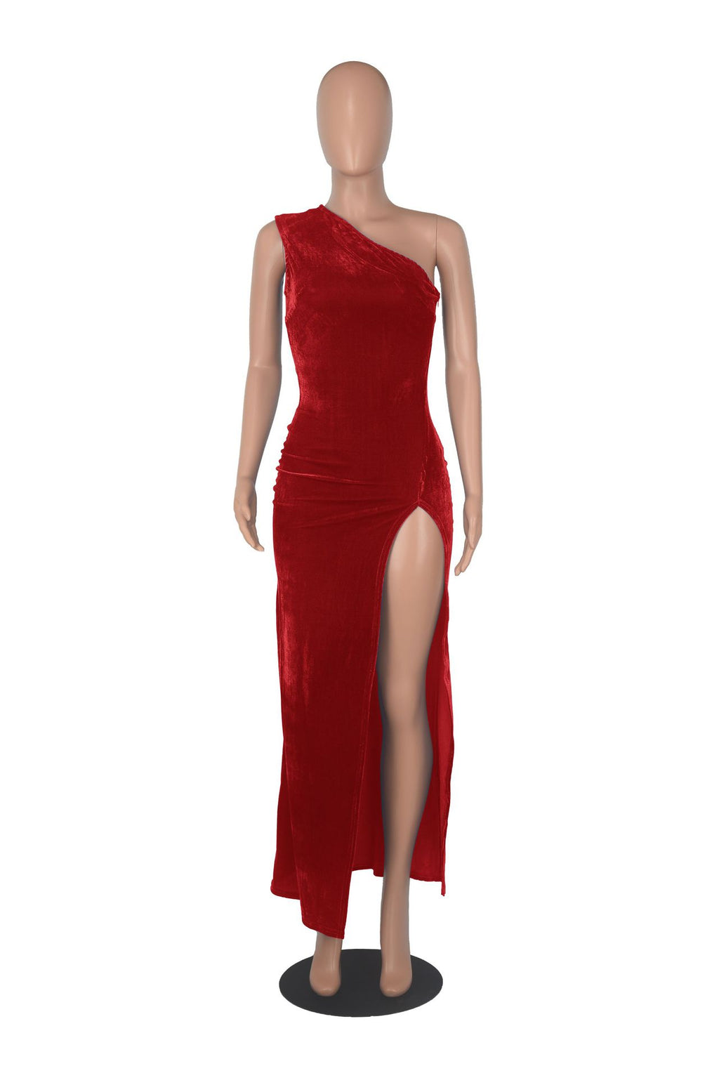 Sexy Sexy Velvet Sleeveless One Shoulder Split Maxi Dress