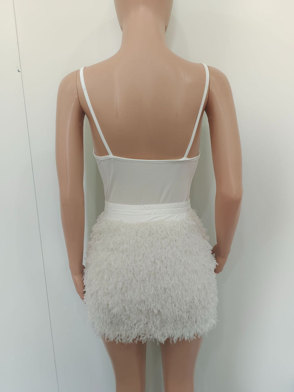 Sexy Sexy Solid Sling And Hairy Skirt 2 Piece Set