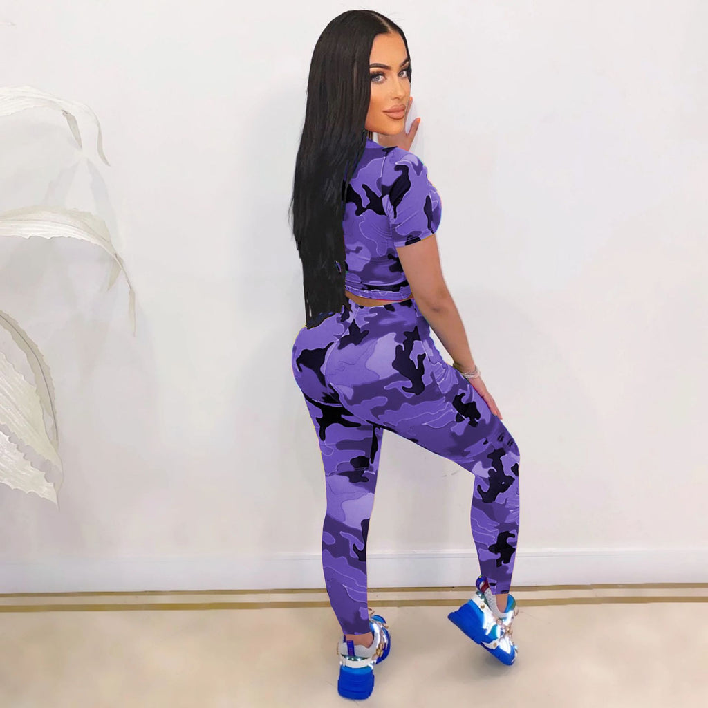 Sexy Print Short Sleeve T Shirt And Pant Two Piece Set