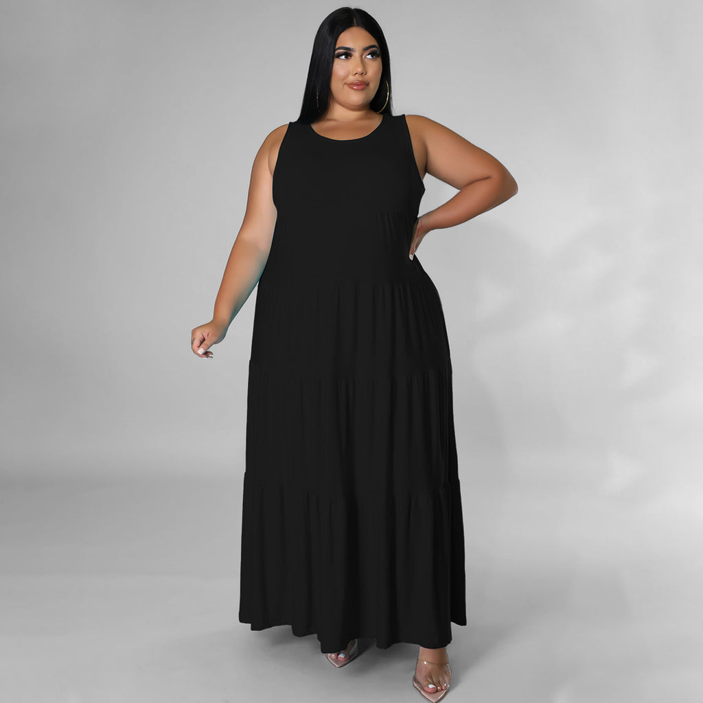Sexy Plus Size Solid Sleeveless Maxi Dress