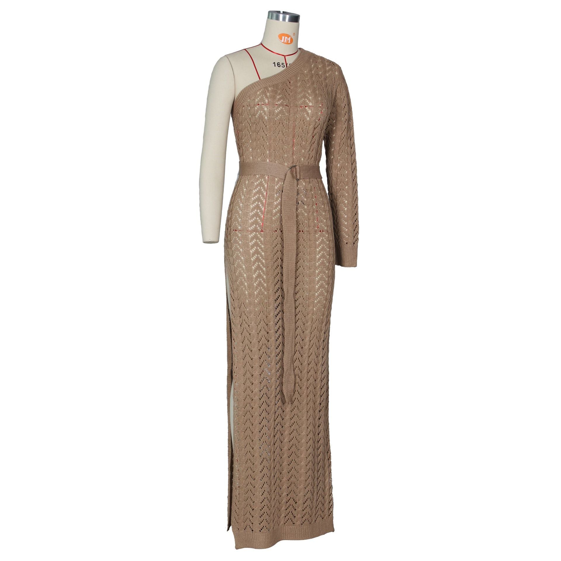 Sexy Sexy Knitted One Shoulder High Split Maxi Dress