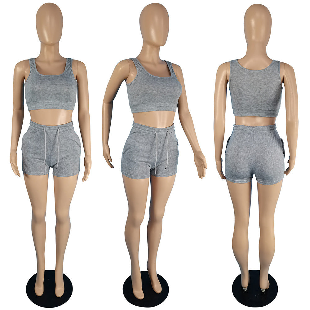 Sexy Solid Sports Tank Top And Shorts 2 Piece Sets