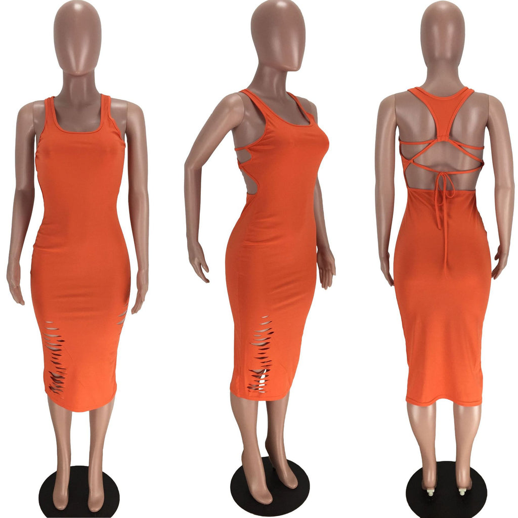 Sexy Sexy Hole Sleeveless Backless Midi Dress