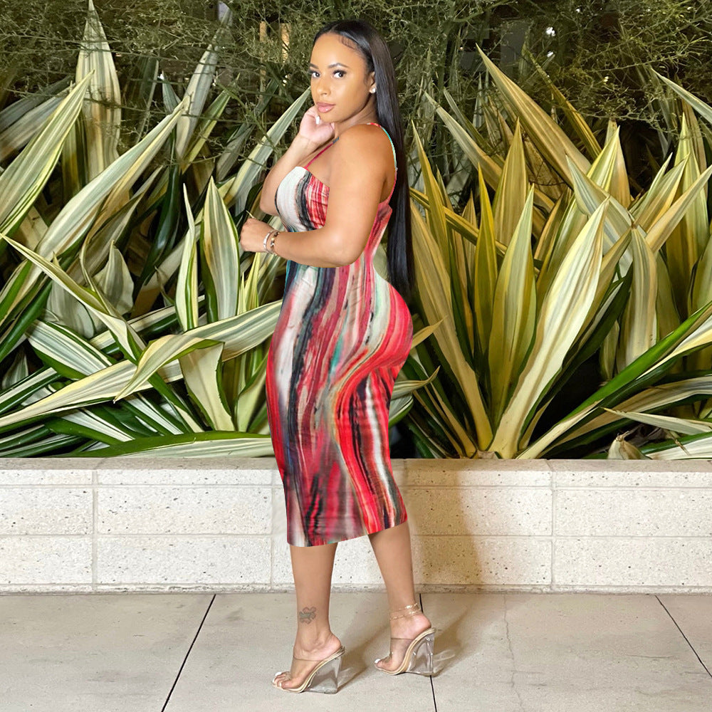 Sexy Sexy Printed Cross Strap Backless Midi Dress