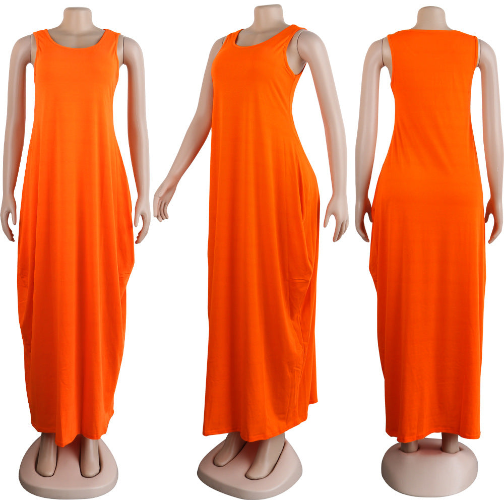 Sexy Casual Sleeveless Solid Color Loose Maxi Dress