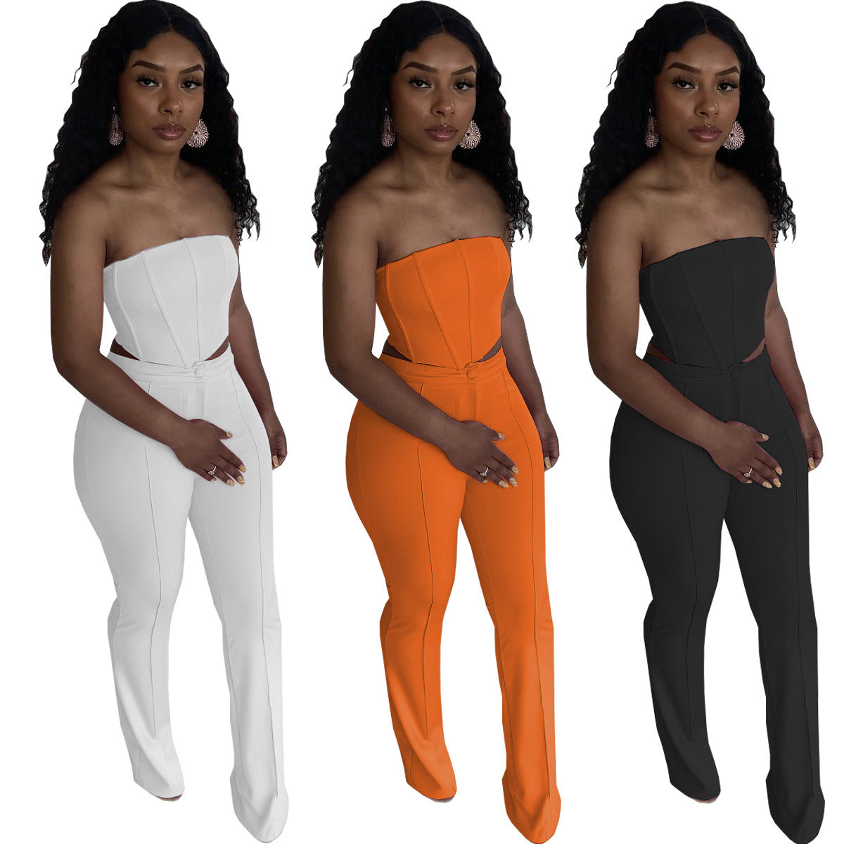 Sexy Fashion Sexy Solid Color Wrap Chest And Pants Two Piece Set