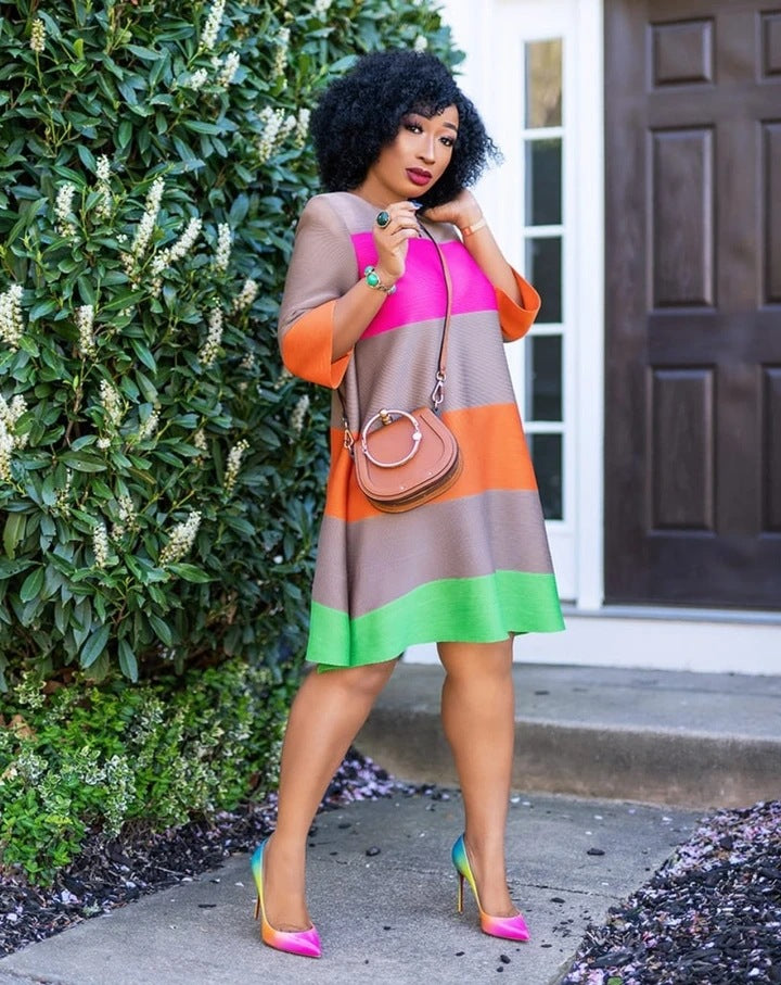 Sexy Casual Striped 3/4 Sleeve A-line Dress