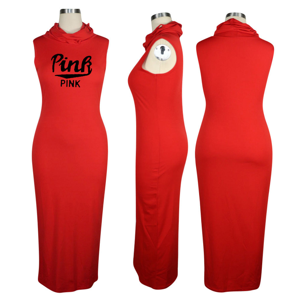 Sexy Pink Letter Sleeveless Mask One Piece Maxi Dress