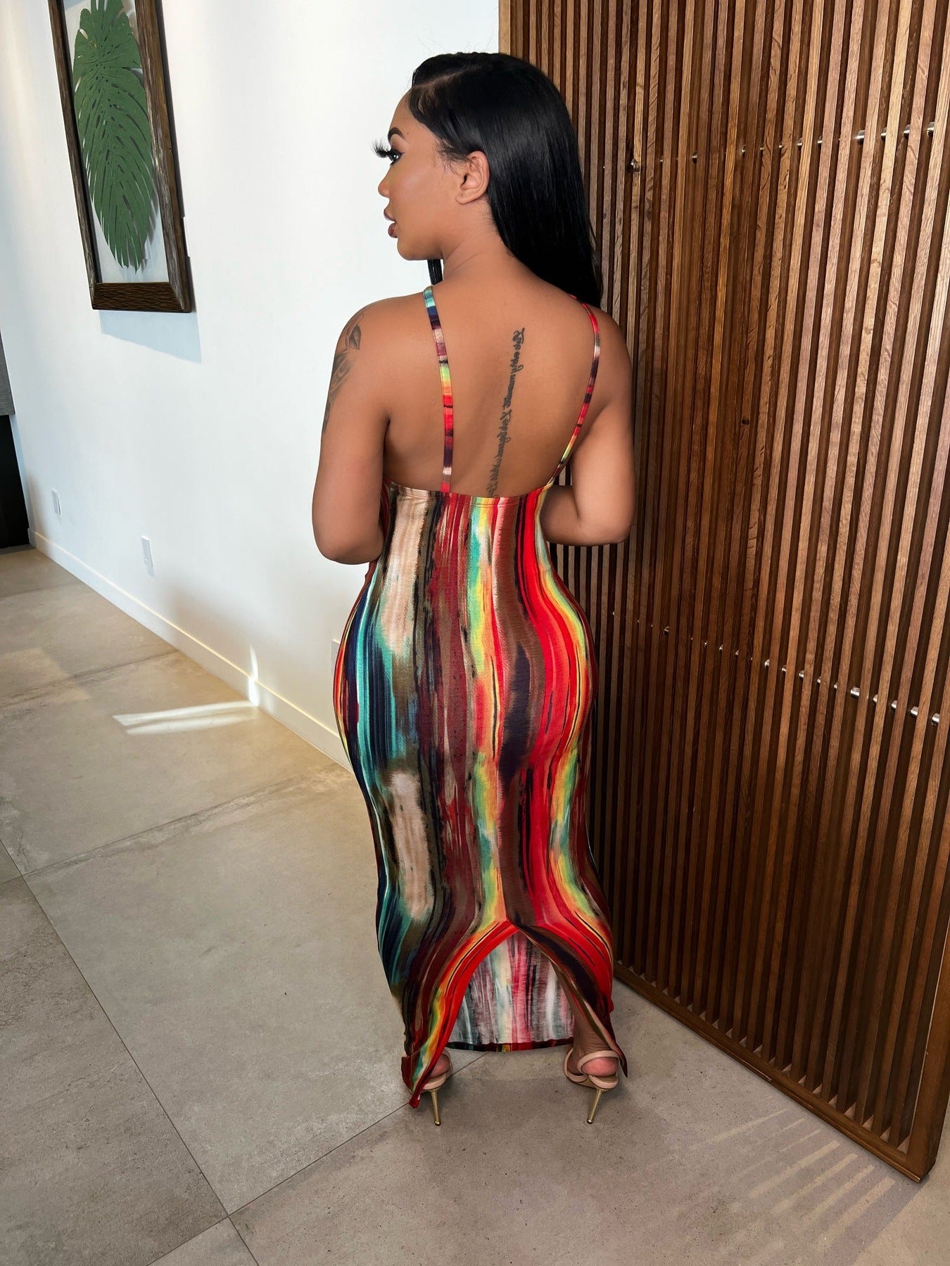 Sexy Tie Dye Print Cross Strap Sleeveless Maxi Dress