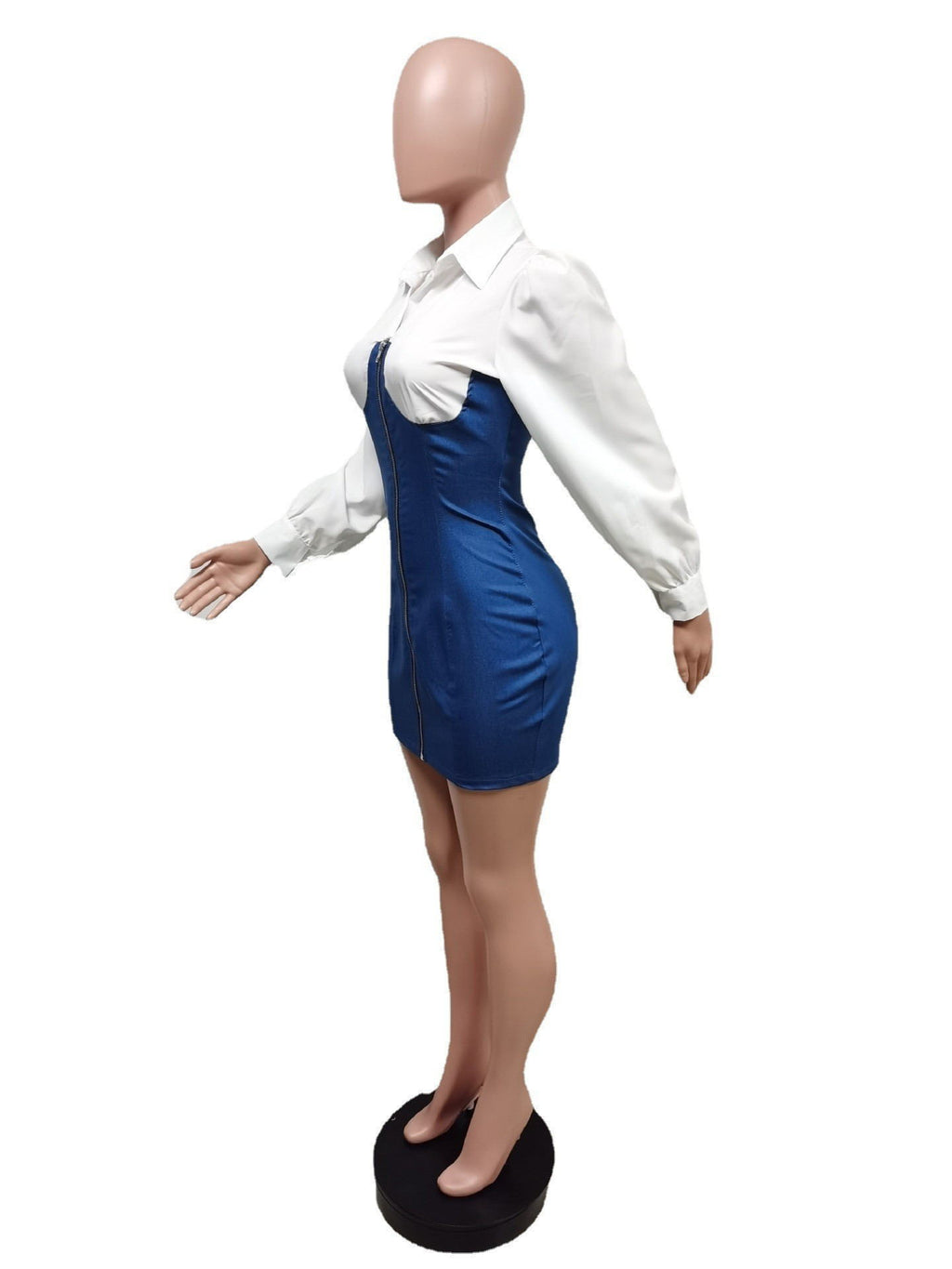 Sexy Denim Patchwork Long Sleeve Zipper Mini Dress