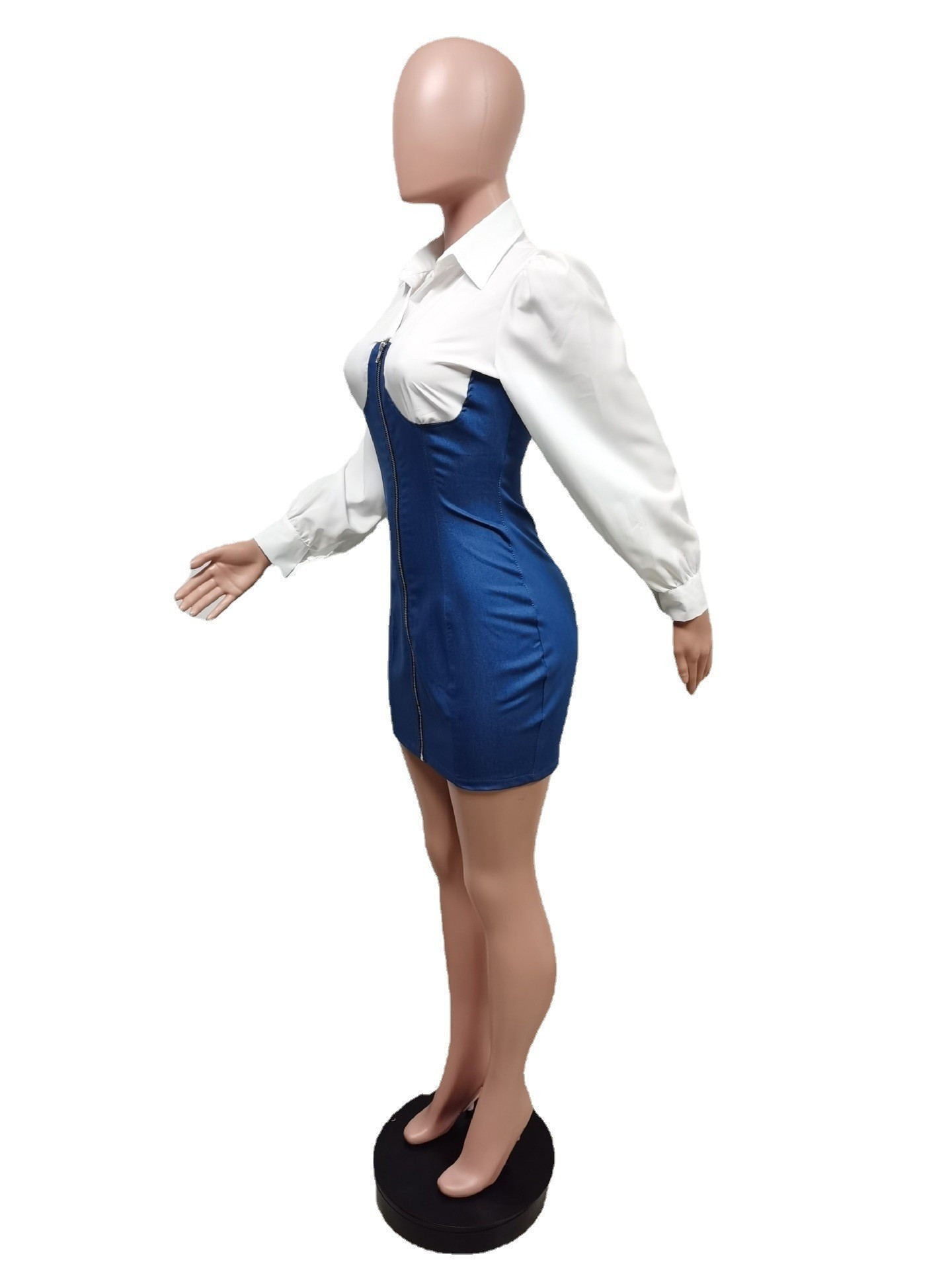 Sexy Denim Patchwork Long Sleeve Zipper Mini Dress