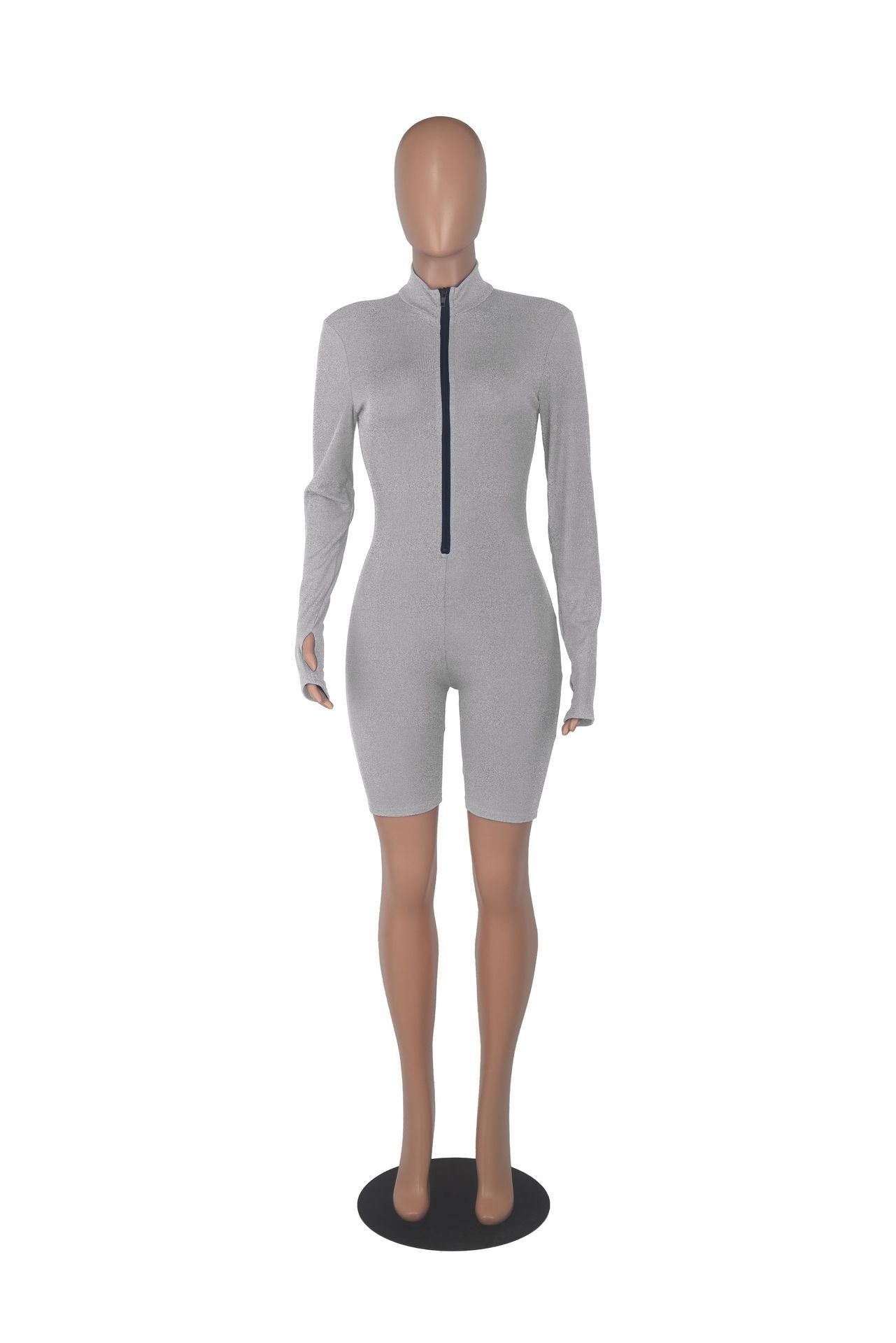 Sexy Solid Zipper Long Sleeve Sport Romper