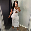 Sexy Solid Sexy Ruched Halter Backless Split Dress