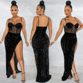 Sexy Sexy Sequin High Split Sling Long Evening Dress