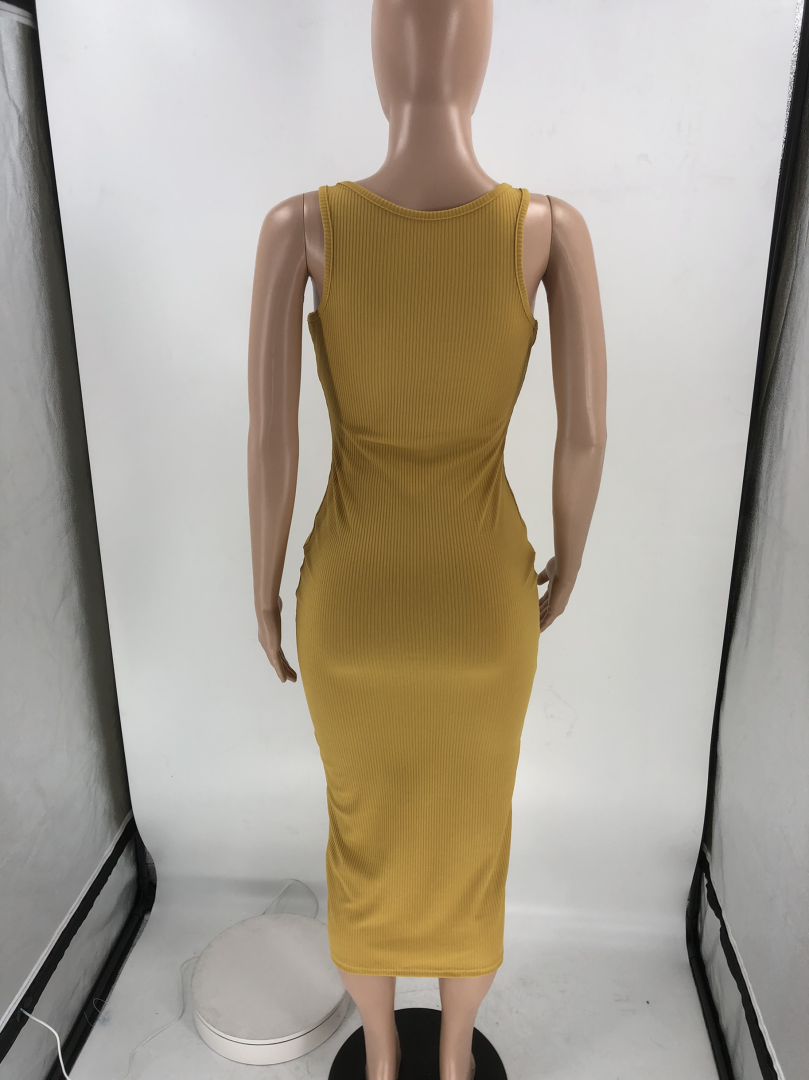 Sexy Solid Sleeveless Slim Midi Dress
