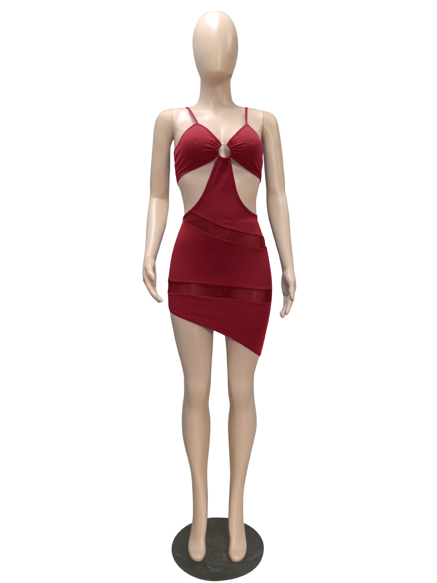Sexy Sexy Mesh Patchwork Hollow Mini Dress