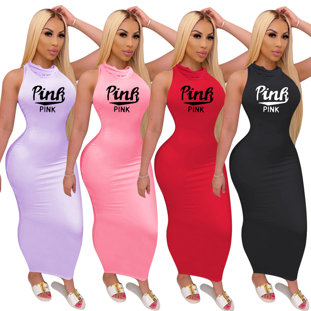 Sexy Pink Letter Sleeveless Mask One Piece Maxi Dress