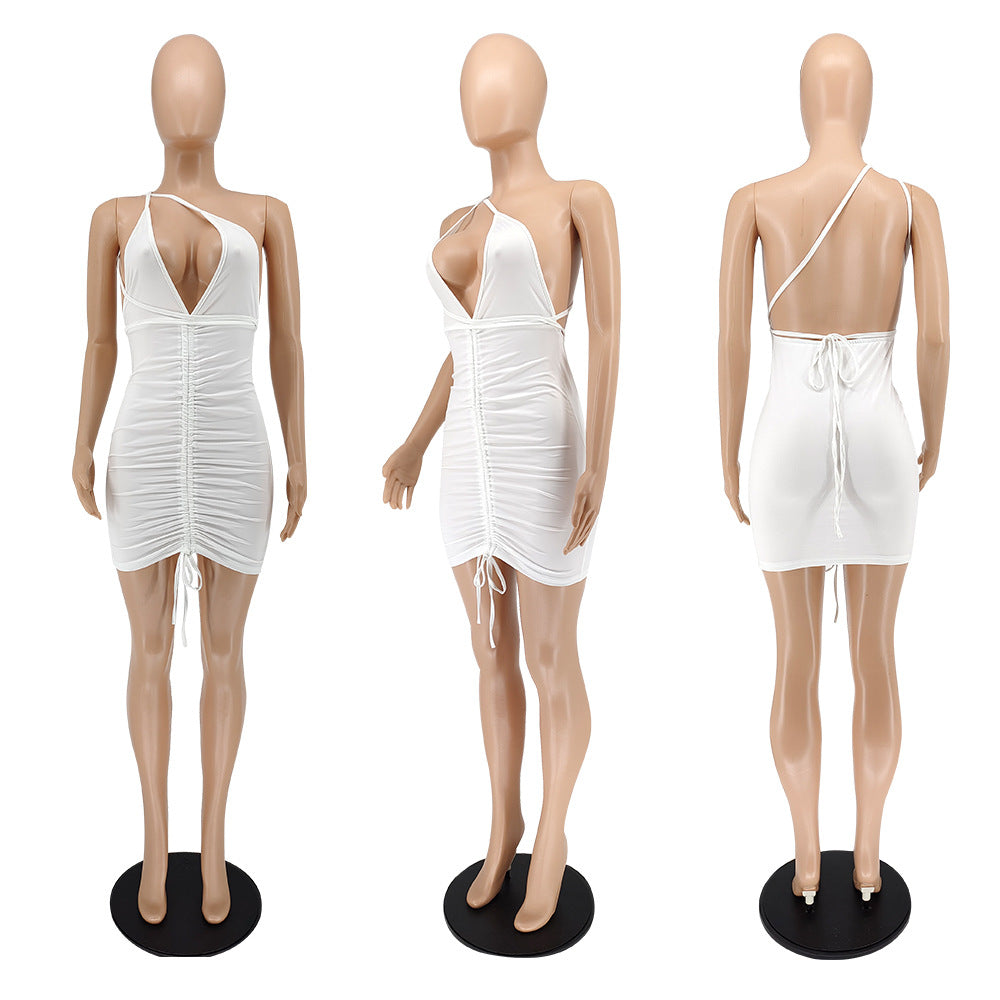 Sexy Sexy Deep V Neck Ruched Bandage Mini Dress