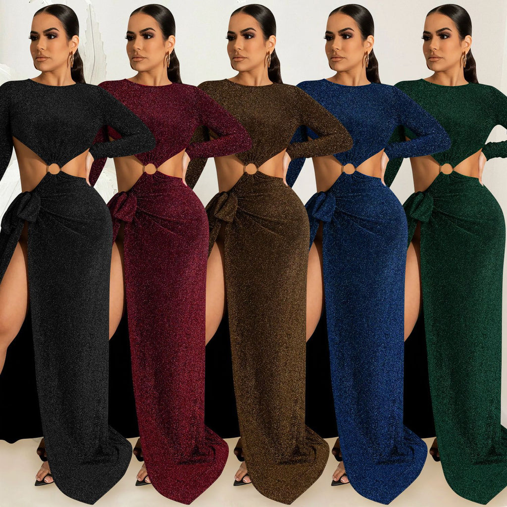 Sexy Sexy Long Sleeve Backless High Split Hollow Maxi Evening Dress