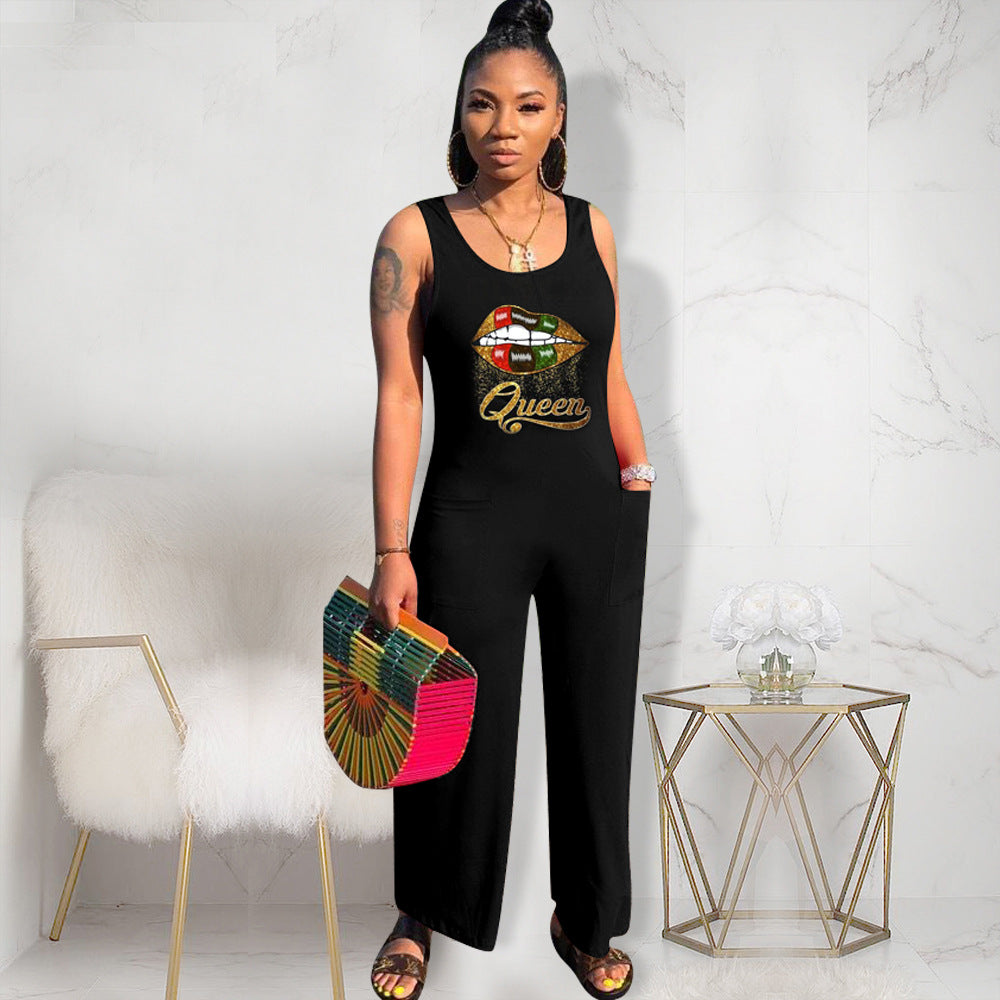 Sexy Fashion Casual Lip Print Jumpsuit
