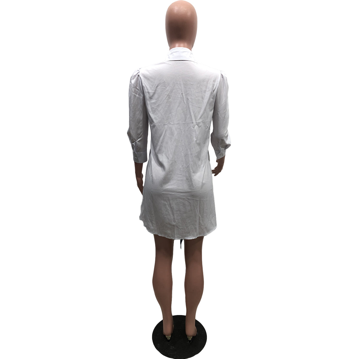 Sexy Casual 3/4 Sleeve Splice Lace-Up Shirt Dress