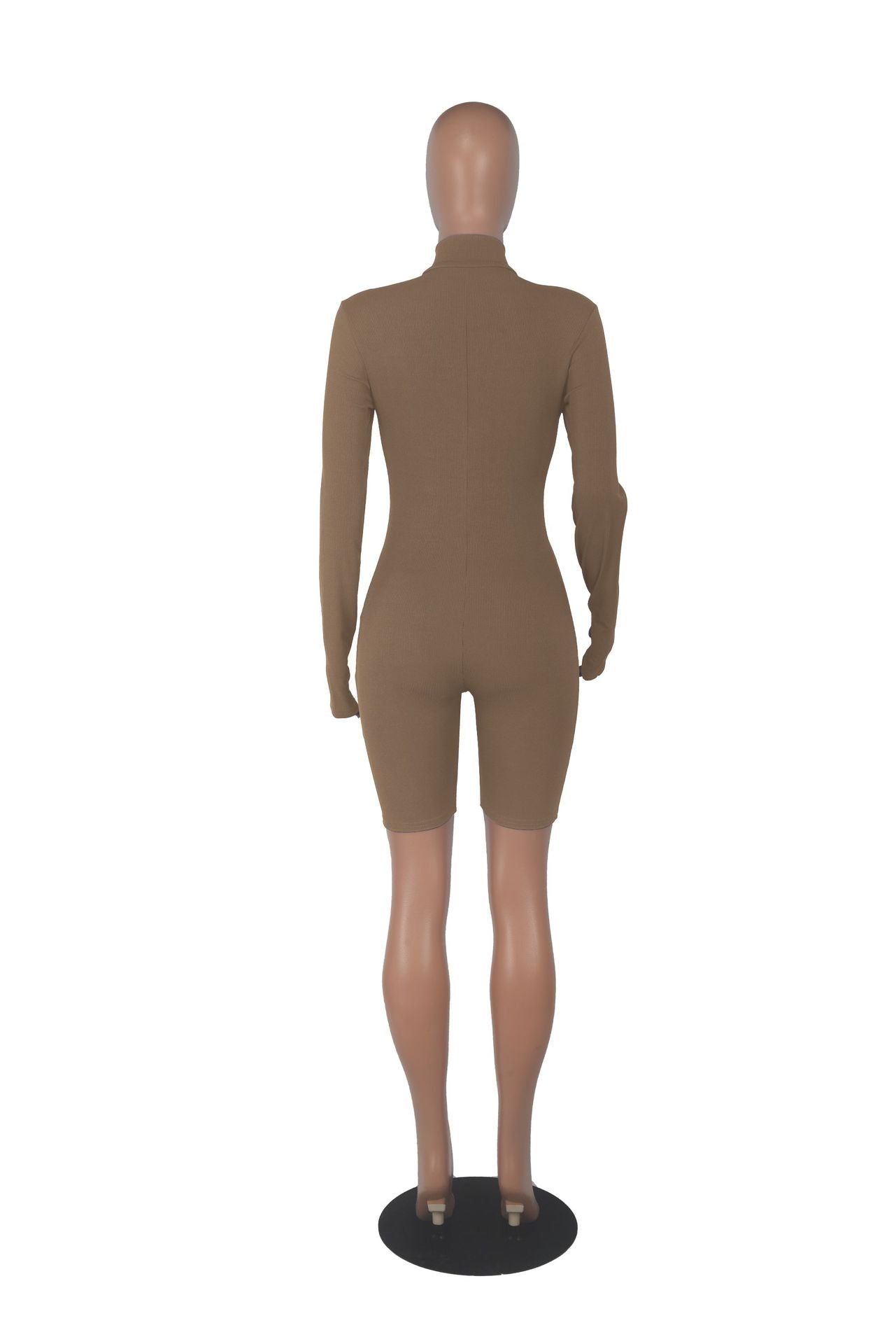 Sexy Solid Zipper Long Sleeve Sport Romper