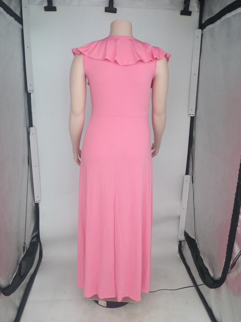 Sexy Plus Size Solid Ruffle Split Maxi Dress
