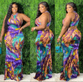 Sexy Plus Size Sexy Printed Sleeveless Maxi Dress