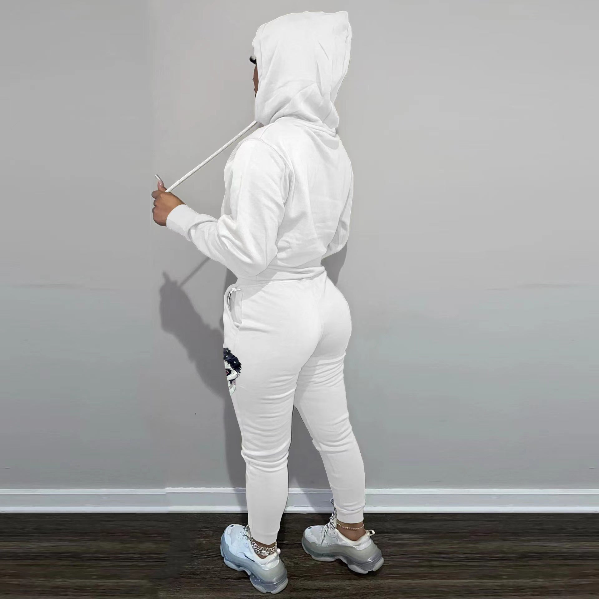 Sexy Skull Print Long Sleeve Hooded Two Piece Set