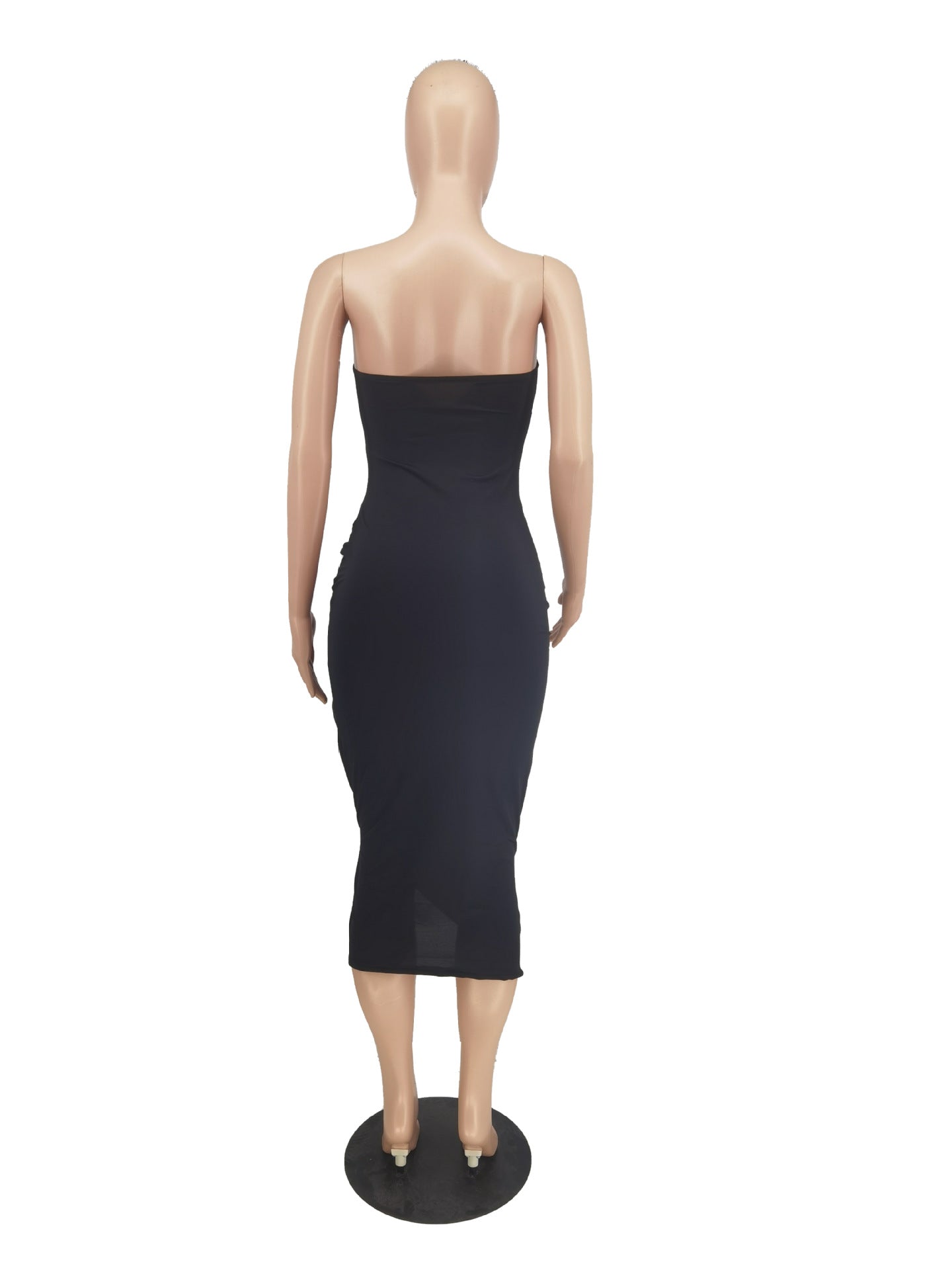 Sexy Solid Strapless Hollow Out Bodycon Midi Dress