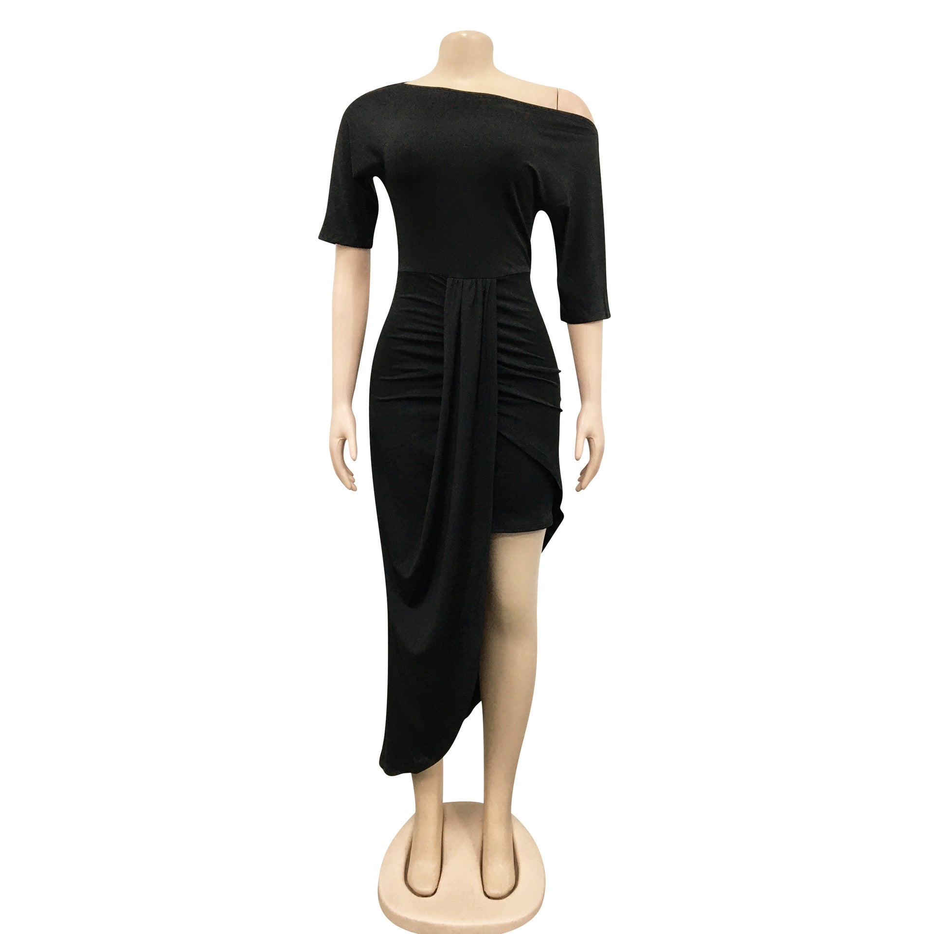 Sexy Solid Short Sleeve Irregular Bodycon Dress