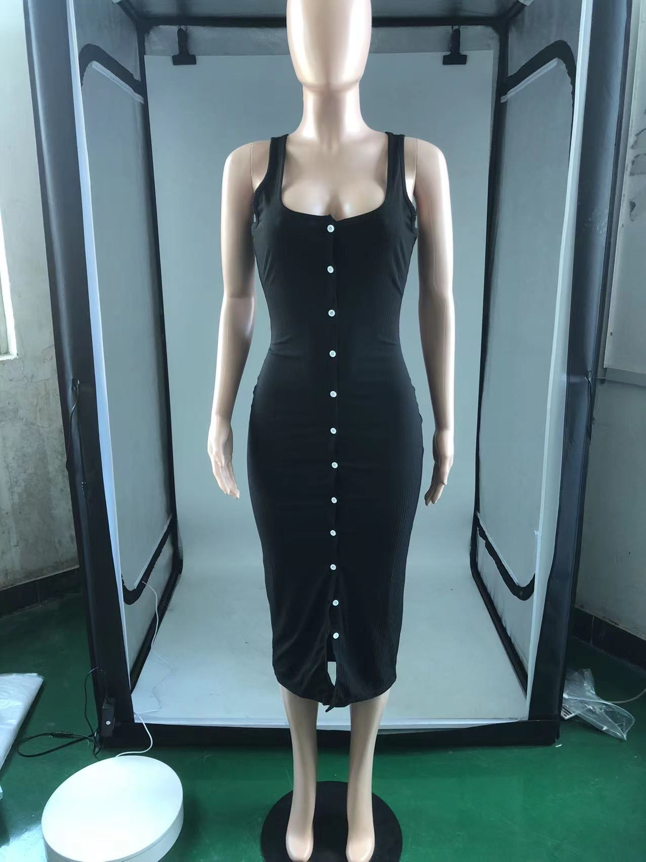 Sexy Solid Sleeveless Slim Midi Dress