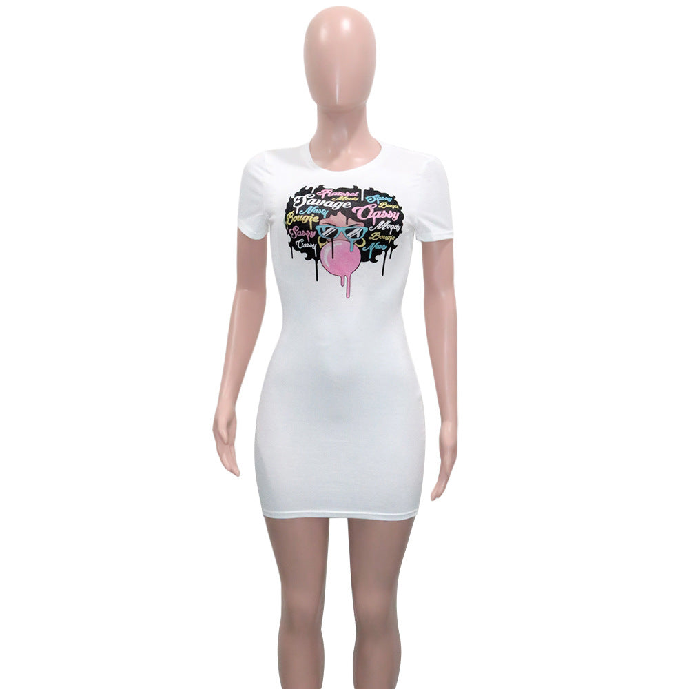 Sexy Casual Printed Short Sleeve Slim Mini Dress