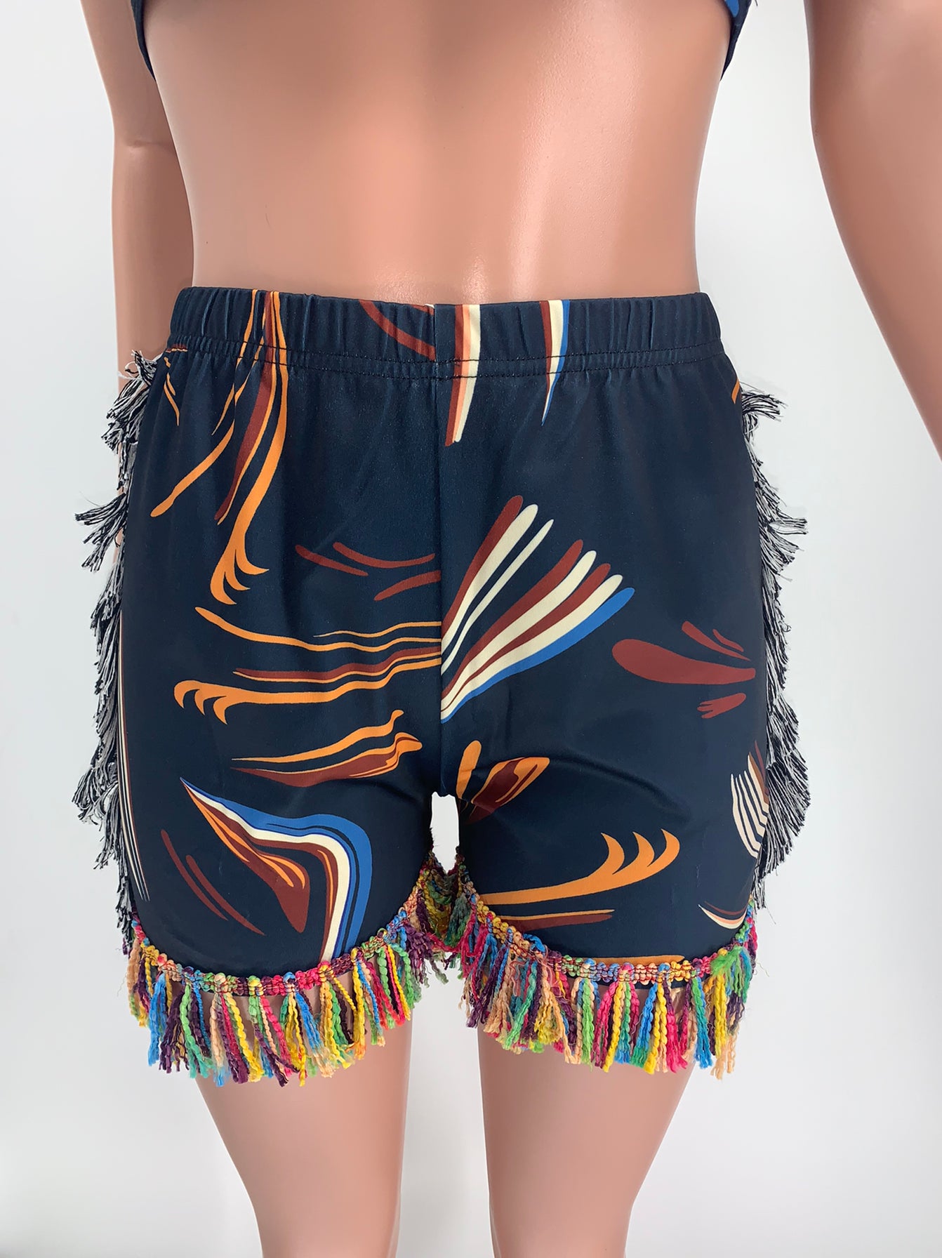 Sexy Sexy Printed One Shoulder Tassel Shorts 2 Piece Sets
