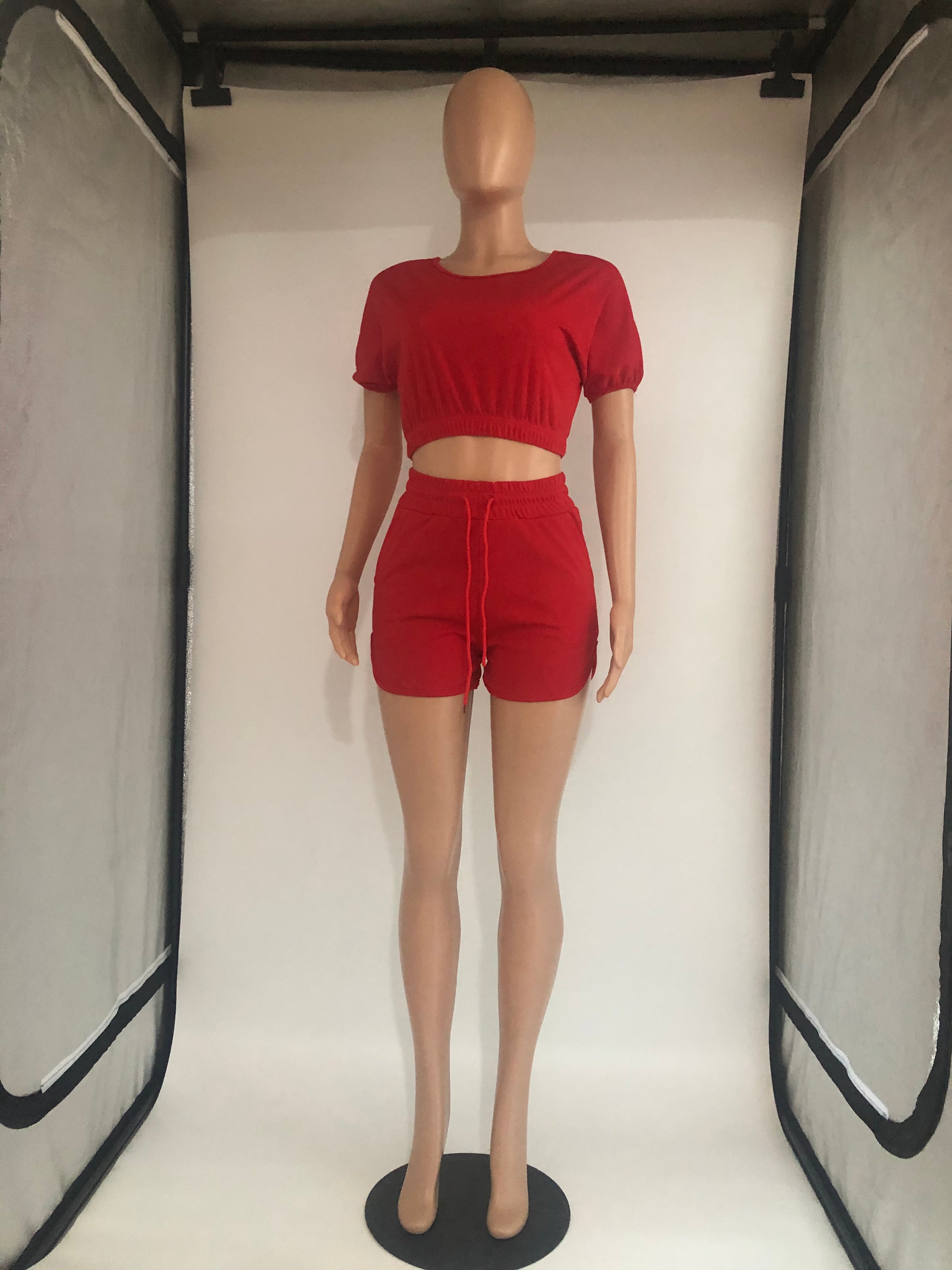 Sexy Solid Color Casual Short Sleeve Shorts  Two Piece Sets