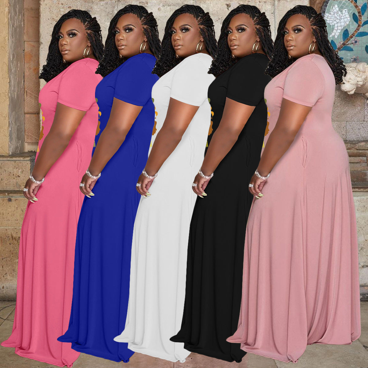 Sexy Plus Size Casual Printed Short Sleeve Maxi Dress