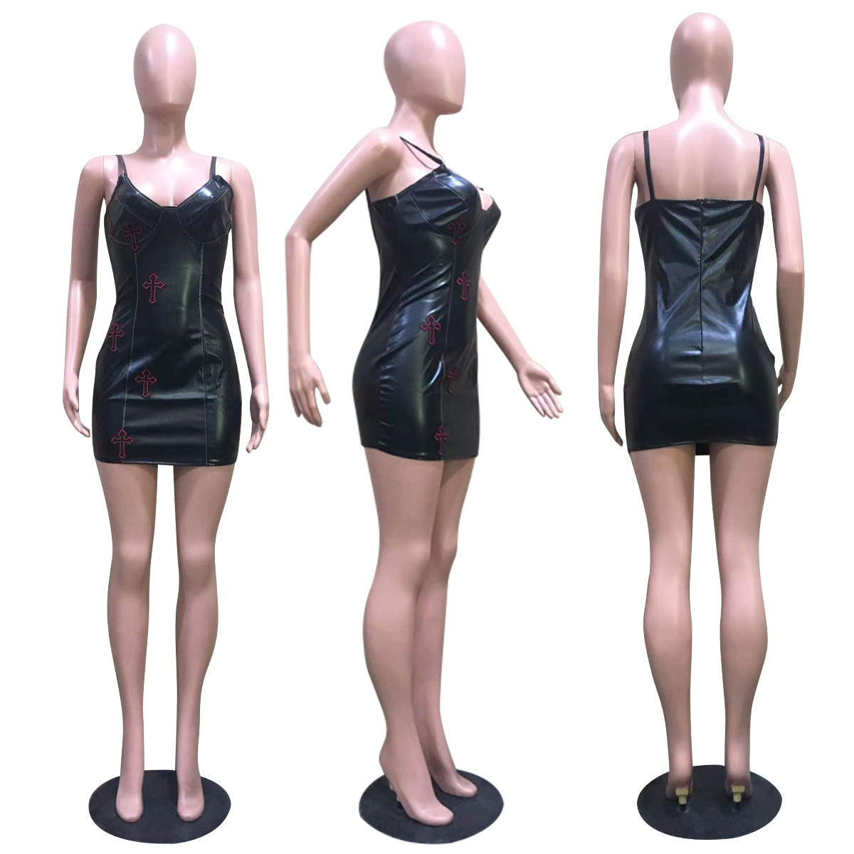 Sexy PU Leather Night Club Sling Mini Dress