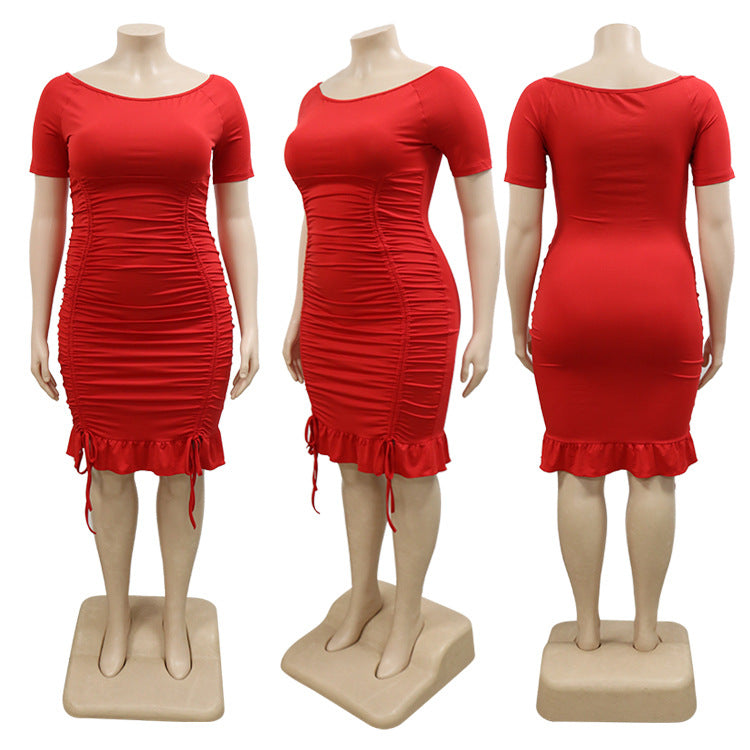 Sexy Plus Size Fashion Sexy Solid Color Drawstring Dress